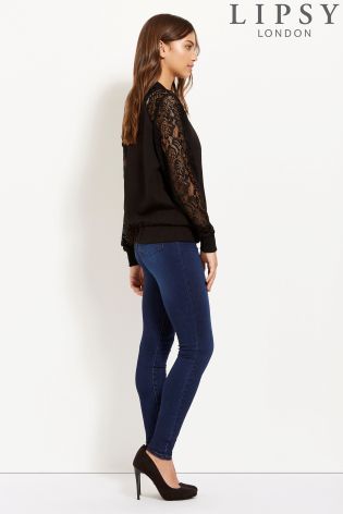 Lipsy Lace Sleeve Bomber Jacket